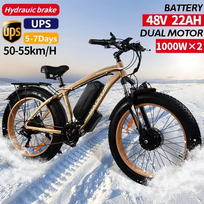 Dual Motor Elektrische Fiets Mountain 26 Inch * 4.0 Fat Tire 22ah Batterij 48V 2000W Motor Dikke Band Elektrische Fiets