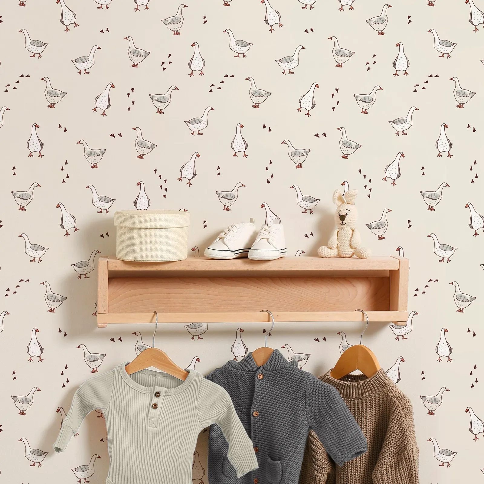 טפט גוז סילי להדבקה והדבקה, נייר קיר לחדר התינוקות של גוז לקישוט חדר הילדים, או קיר מוראל מסורתי ללא פסטה