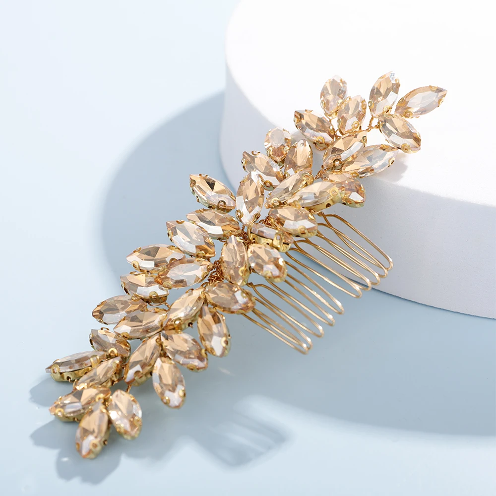 S086f52cc0a594014aecc0b53922ece87i Fashion Rhinestone Hair Comb for Bridal Headpiece 9 Color Wedding Hair Accessories Women Handmade Tiara Headdress Party Headwear Mallzona