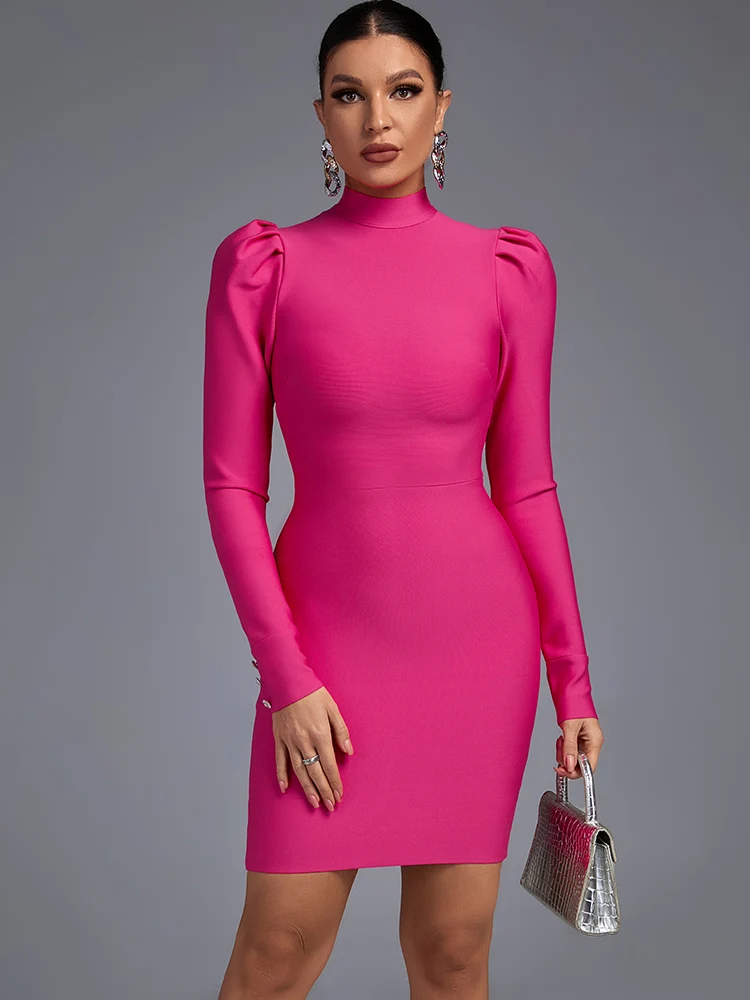 BandageDress2022NewWomensPinkBodyconDressElegantSexyLong