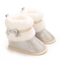 Winter Snow Baby Boots Newborn Warm Booties Shoes Soft Sole Shiny Flats with Cute Bows First Walkers Infant Shoes 0-18Months 4