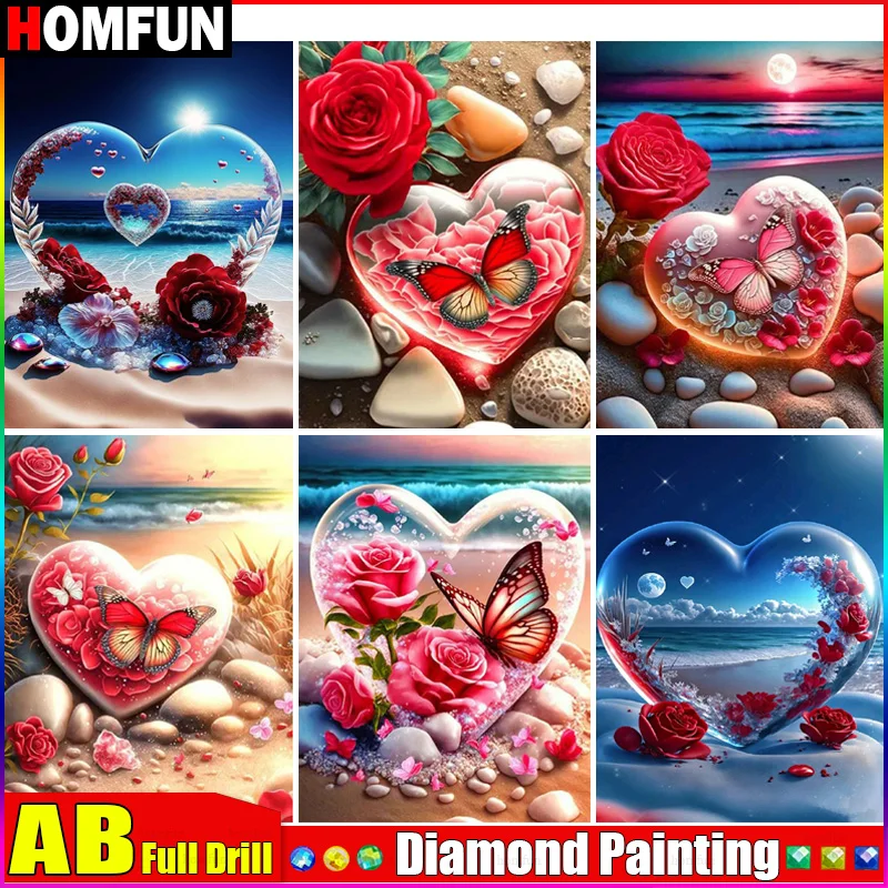 HOMFUN Diamond Painting Flower Butterfly Heart Cross Stitch