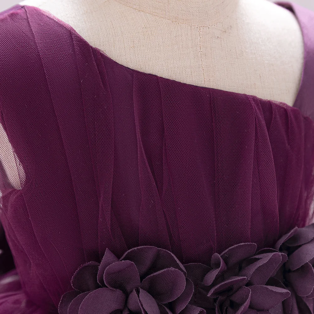 Elegantes lila Blumen-Hochzeits-Prinzessin-Kleid für Mädchen, Baby, Vintage-Spitze, Geburtstagskleid, Kleinkind, Mädchen, Schleife, Sommermode, Kleider – Detail 14