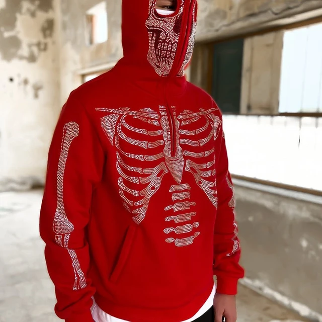 Long Sleeve Rhinestone Skeleton zip up hoodie y2k clothes harajuku  Oversized Hooded Jacket Gothic Loose top Vintage Sweatshirt - AliExpress