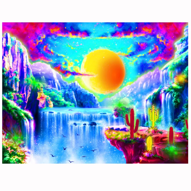 

2022 Trippy Sun Mountain Waterfall Tapestry Psychedelic Cactus