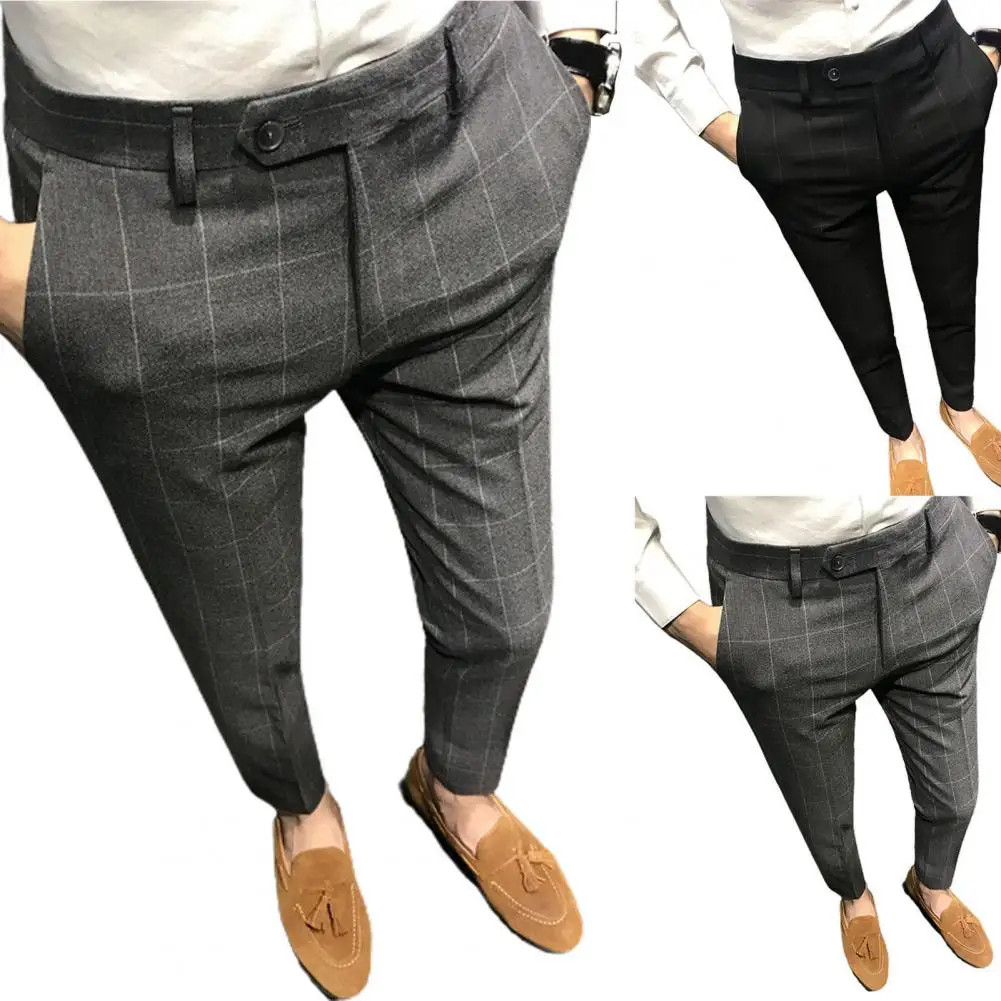 Trendy Casual Men Stretch Slim-Fit Ankle-Length Suit Pants | Lazada