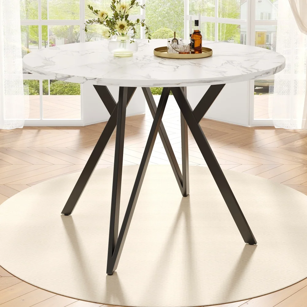 Runder Esstisch (100 x 100 x 76 cm), runder Couchtisch für 4 Personen, stilvolle Tischbeine aus Metall, Arbeitsplatte aus MDF-Marmor, für die Küche – Detail 23