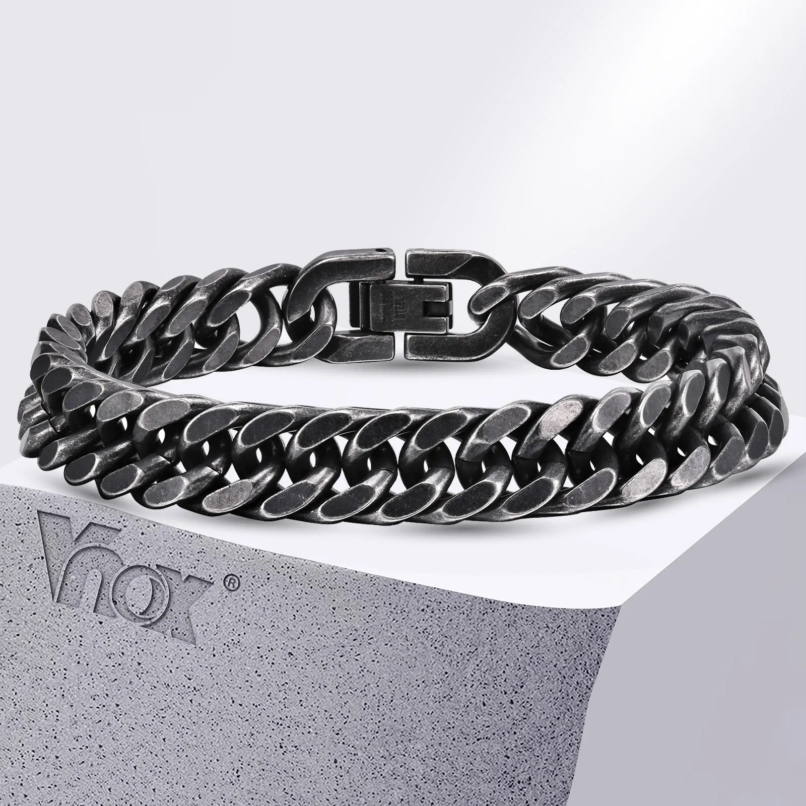 Vnox 8 mm/12 mm kräftige kubanische Armbänder aus schwerem Edelstahl für Männer und Jungen, oxidiertes Metallarmband, Punk-Rock-Kettenarmband-Schmuck