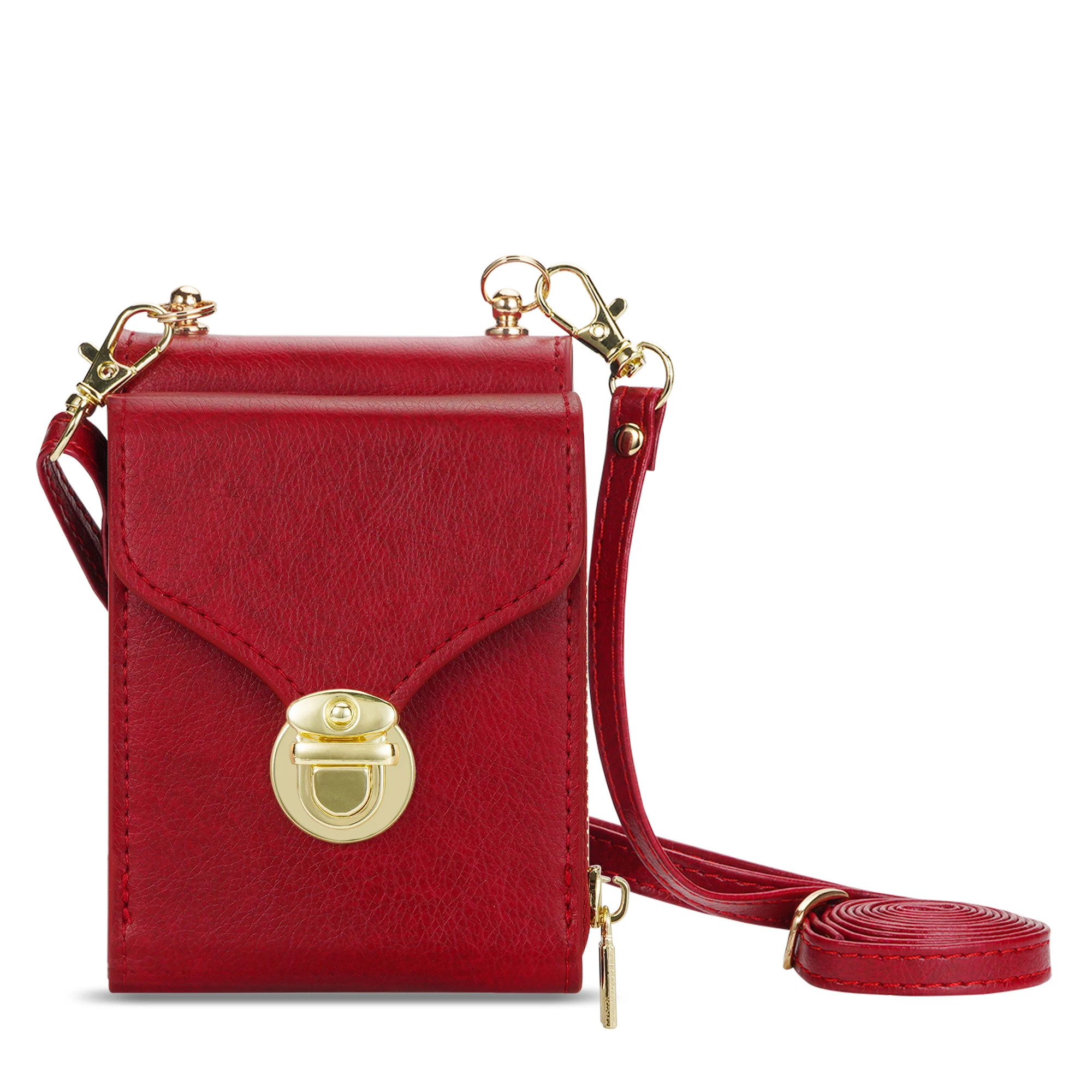 Elegant Crossbody Leather Wallet Case with Long Lanyard and Zipper Card Holder Purse Cover