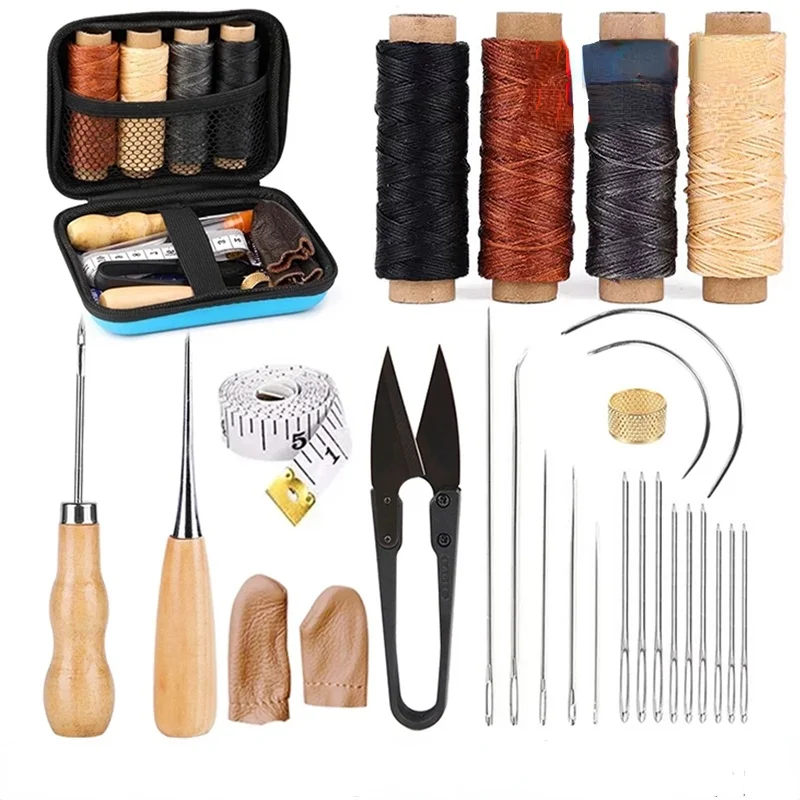 28pcs/set Leather Sewing Kit Large-Eye Stitching Needles Waxed Thread Hand Tools for DIY Craft Tool |