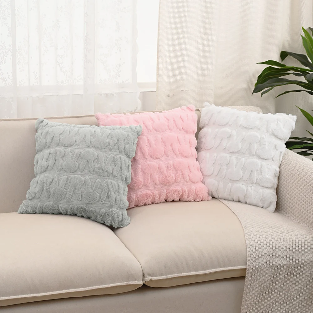 Easter Bunny Soft Cushion Case 45x45cm Plush Rabbit Jacquard Pillowcase Rabbit Pattern Decorative Throw Pillowcase