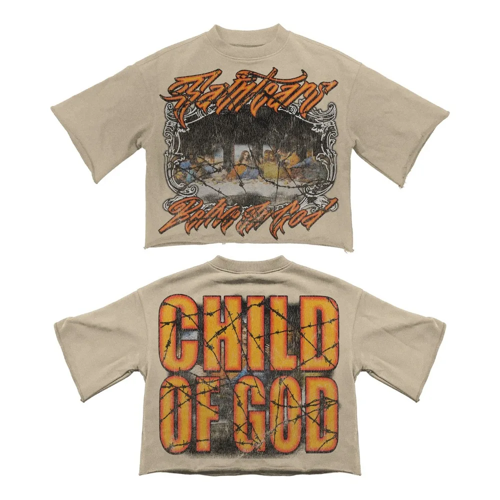 Streetwear Classic Seven Quarter Sleeves Tops Retro Famous