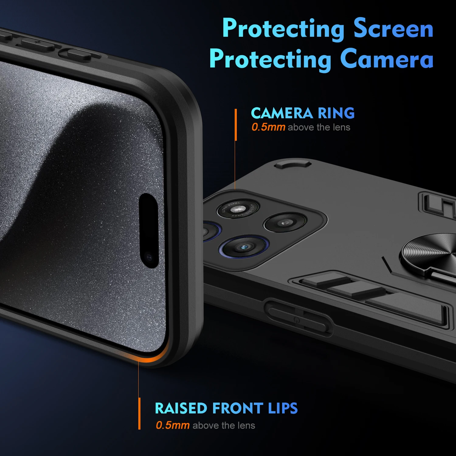 Military Grade Shockproof Case with Ring Stand Holder - Protective Cover