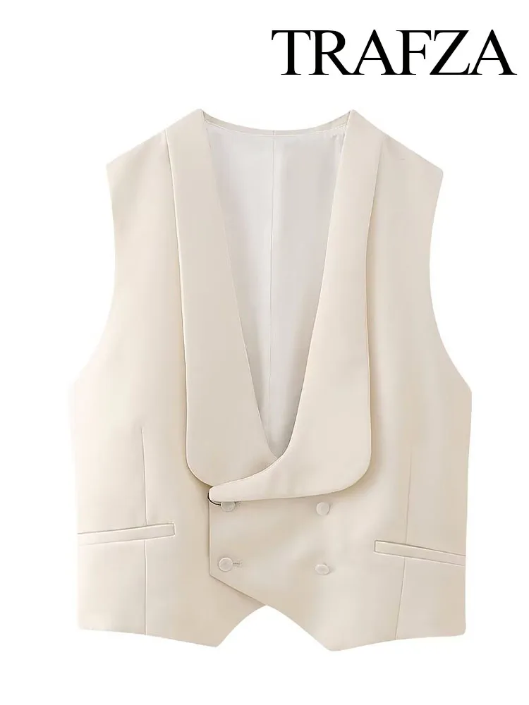 

Женский двубортный жилет с V-образным вырезом и карманами