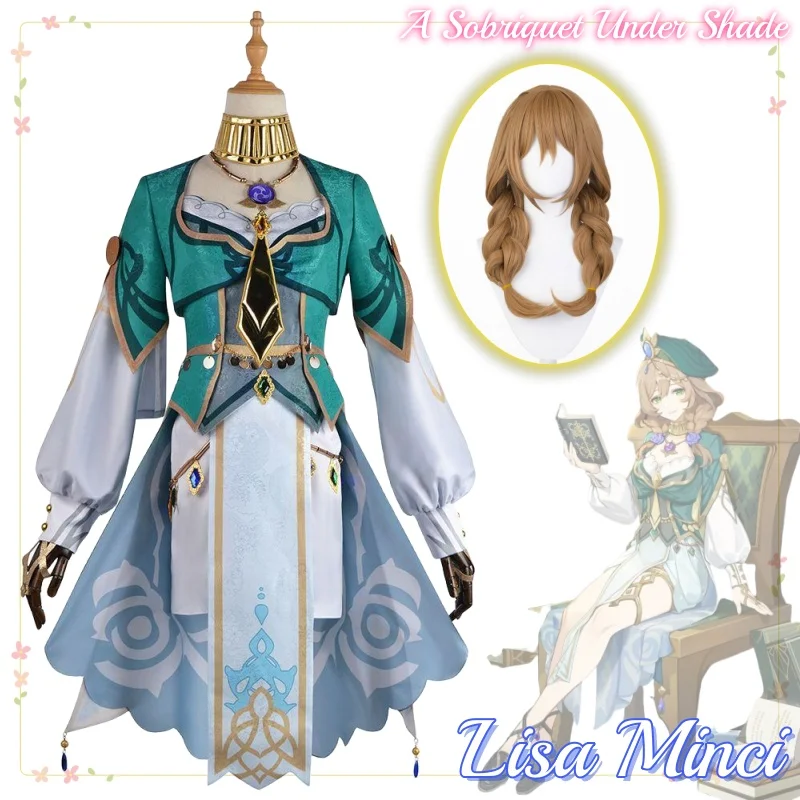 

Lisa Minci Anime Game Genshin Impact Cosplay Costume Clothes Uniform Wig Cosplay Librarian Mondstadt A Sobriquet Under Shade