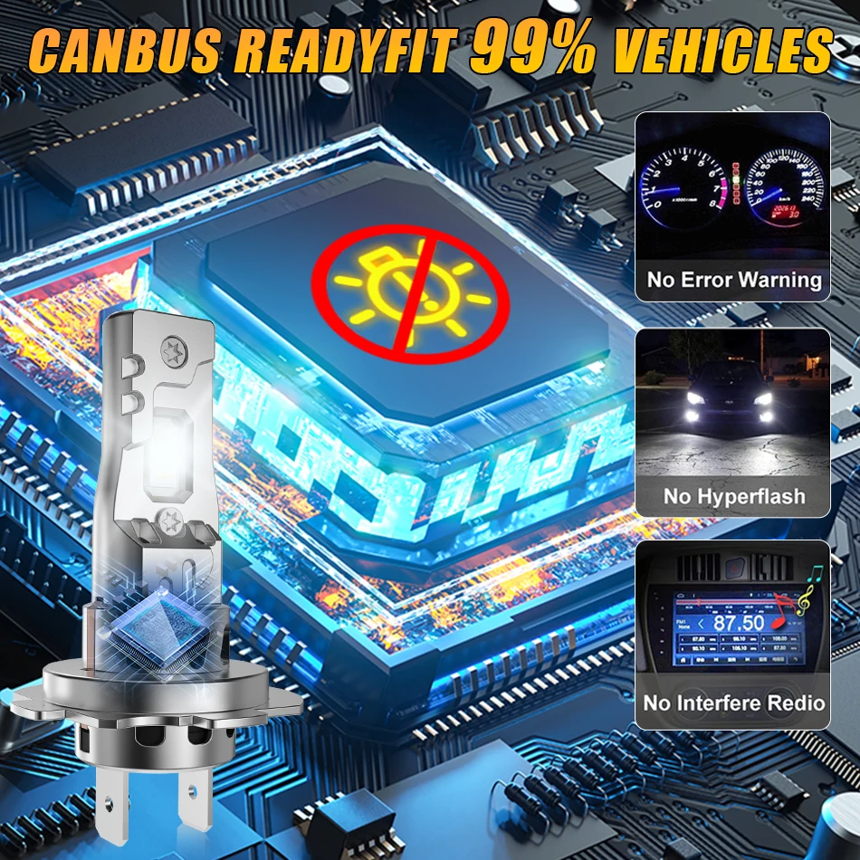 Dualvision H7 H4 LED Headlight 6500K White High Low Beam Car Light 16PCS 8035 CSP Turbo Fan 1:1 Mini Auto Led Lamp 12V 24V Truck