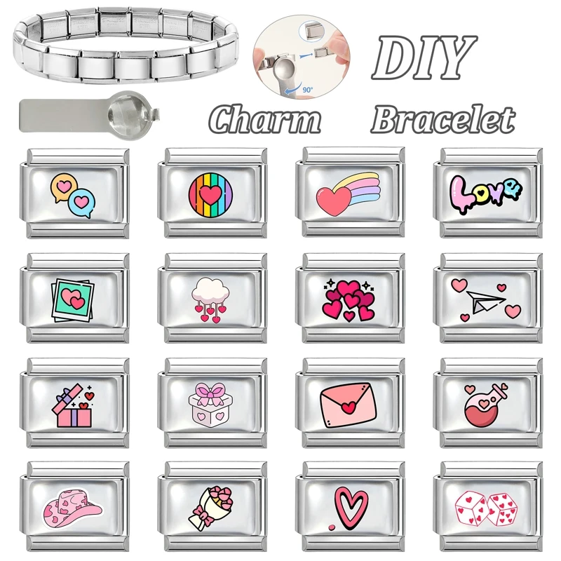 Heart Envelope Rose Butterfly Cherry Charm Links Fit 9mm Italian Bracelet