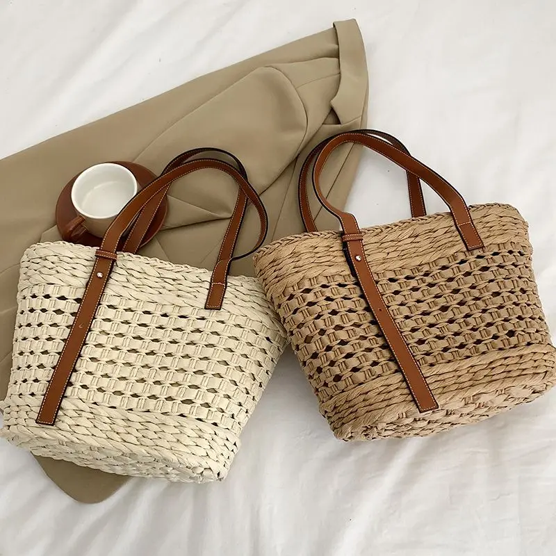2023 New Luxury Designer Women's Straw Bag Casual Shoulder Large Bag Fashion Beach Braided Bag Summer Ladies Tote Travel Bags