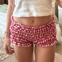 Short à carreaux Vintage des années 90 pour femme, pantalon bouffant élastique, coupe cintrée, Kawaii, vêtements de détente, fée rétro Y2K, bas de culotte mignon 1