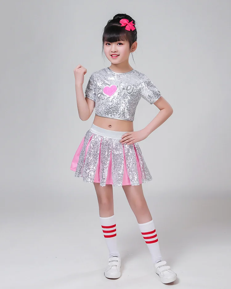 3pc Children Girl Hop Jazz Costume Modern Ballroom Dance Wear Clothing Kids Sequined Sports Clothes For Girls White Jazz
