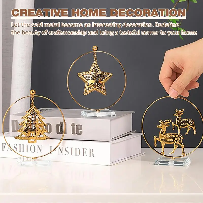 

Home decor gold plated Christmas figurine Christmas gift Reindeer Elk christmas tree snowflake and star Ornaments statues