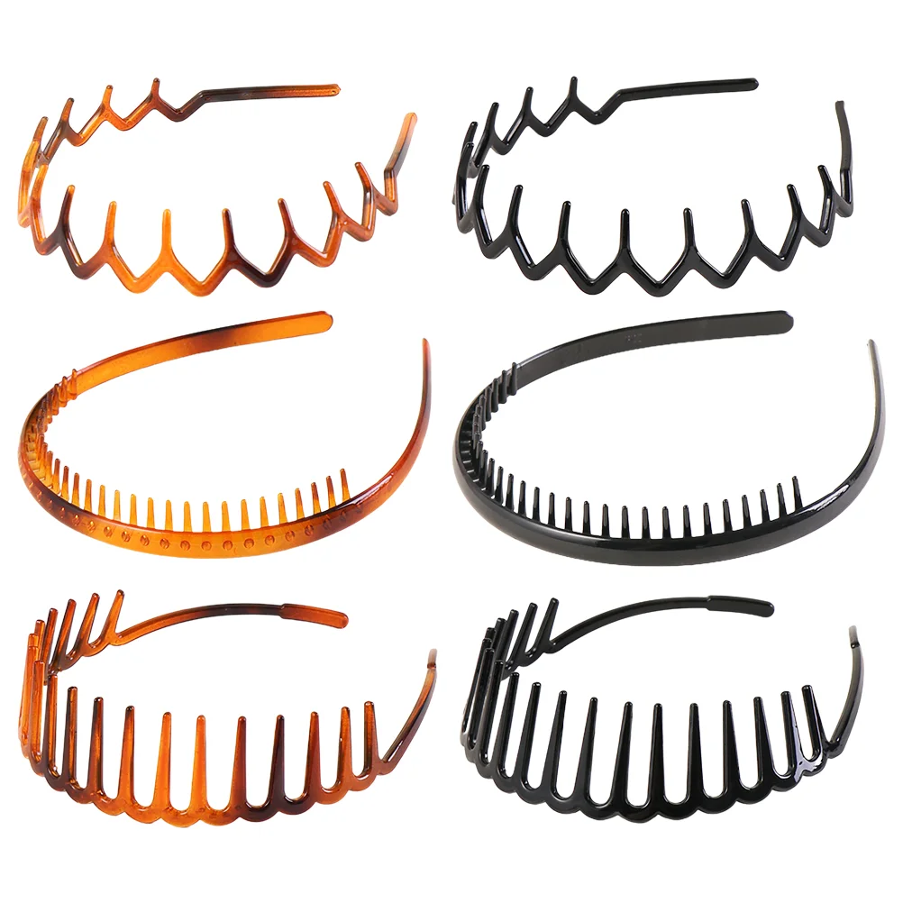

6 PCS Headband Unisex Hair Hoops Washing Face Clips Metal Wavy Resin Clasp Women's