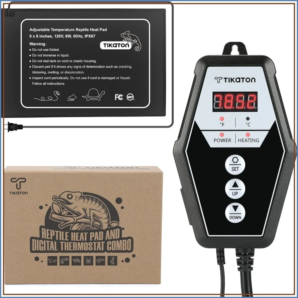 Reptile Heating Pad & Digital Thermostat Combo, Under Tank Heater for 10-20/30-40gal, Heat Mat for Turtle, Snake, Lizard, Frog, Spider