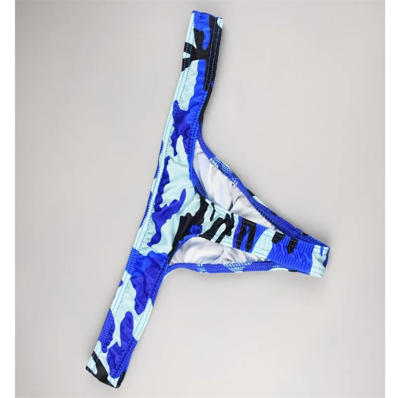 Camouflage Print Men's Pouch Thong Underwear - Sexy Convex Design, Plus Size