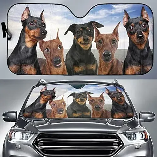 

Funny Miniature Pinscher Team Blue Sky Pattern Car Sunshade, Miniature Pinscher Family Car Window Sun Cover for Dog Lover, Car W