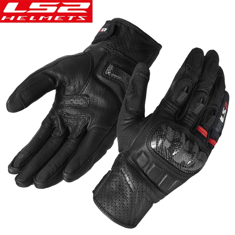 

LS2 Motorcycle Gloves Men's Motorcycle Riding Carbon Fiber Anti Drop Four Seasons Thin Leather Full Finger Touchable Screen