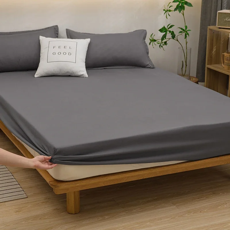 Solid Color Bed Sheet with Elastic Plain Dark Gray Fitted Bed Sheets Single/Queen/King Bed Linen sabanas cama matrimonial Sheets 4