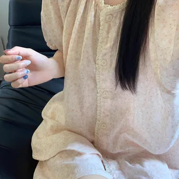 Sweet Floral Short-Sleeve Pajamas for Women: Summer Style, Lightweight, Plus Size, Loose-Fit Cardigan and Shorts Loungewear Set