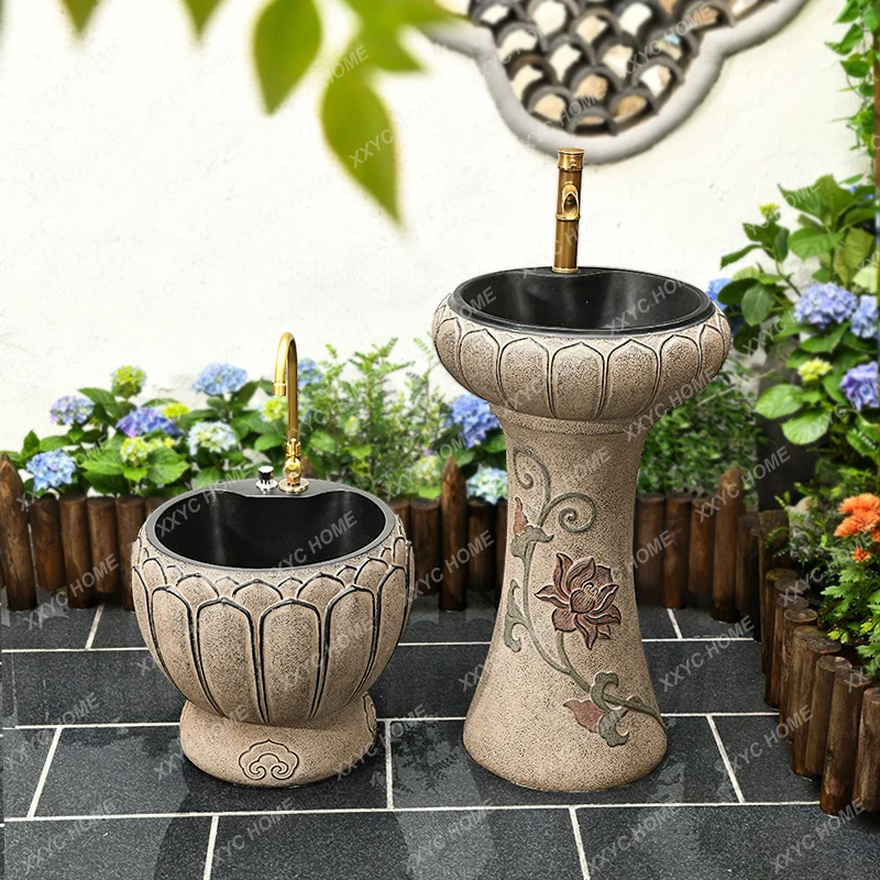 

Garden Courtyard Outdoor Wash Basin Chinese Retro Floor Wash Basin Elephant Sink Bathroom Ideas Pedestal Basin