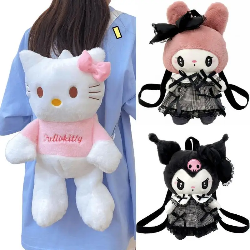 

Милый рюкзак с аниме Sanrios Hellokittys My Melody Cinnamoroll Kuromi Lolita, милый детский плюшевый рюкзак для кукол, студенческий мини-рюкзак, подарок