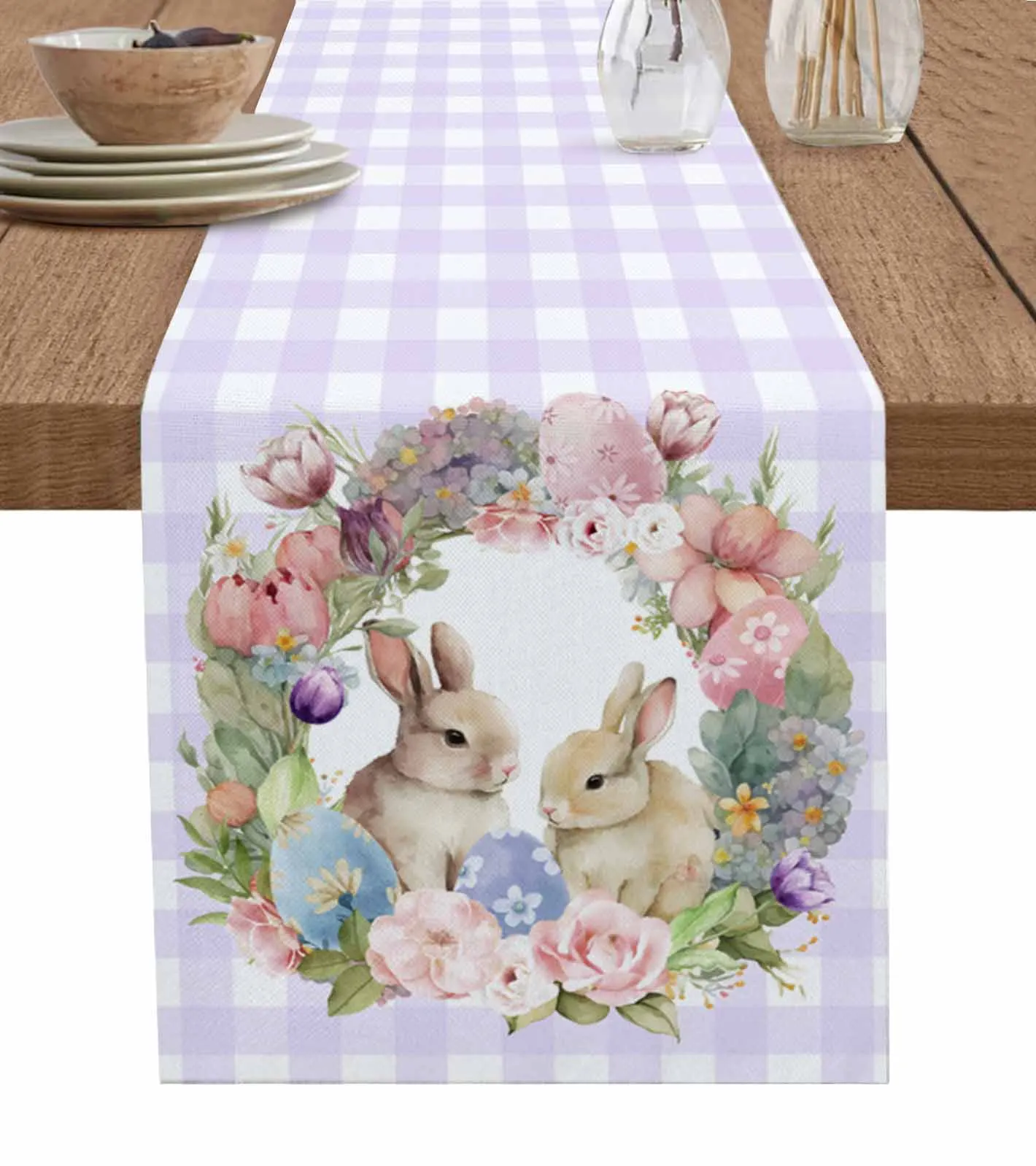 

Easter Rabbit Watercolor Flower Table Runner Party Dining Table Cover Cloth Placemat Napkin Home Kitchen Decor