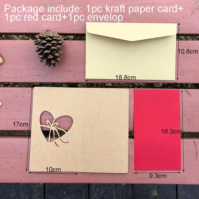 Retro Kraft Paper Cards with envelope Hollowed Love Greeting Thank You Card 1Pc Wedding Birthday Party Supplies Decor Invitation