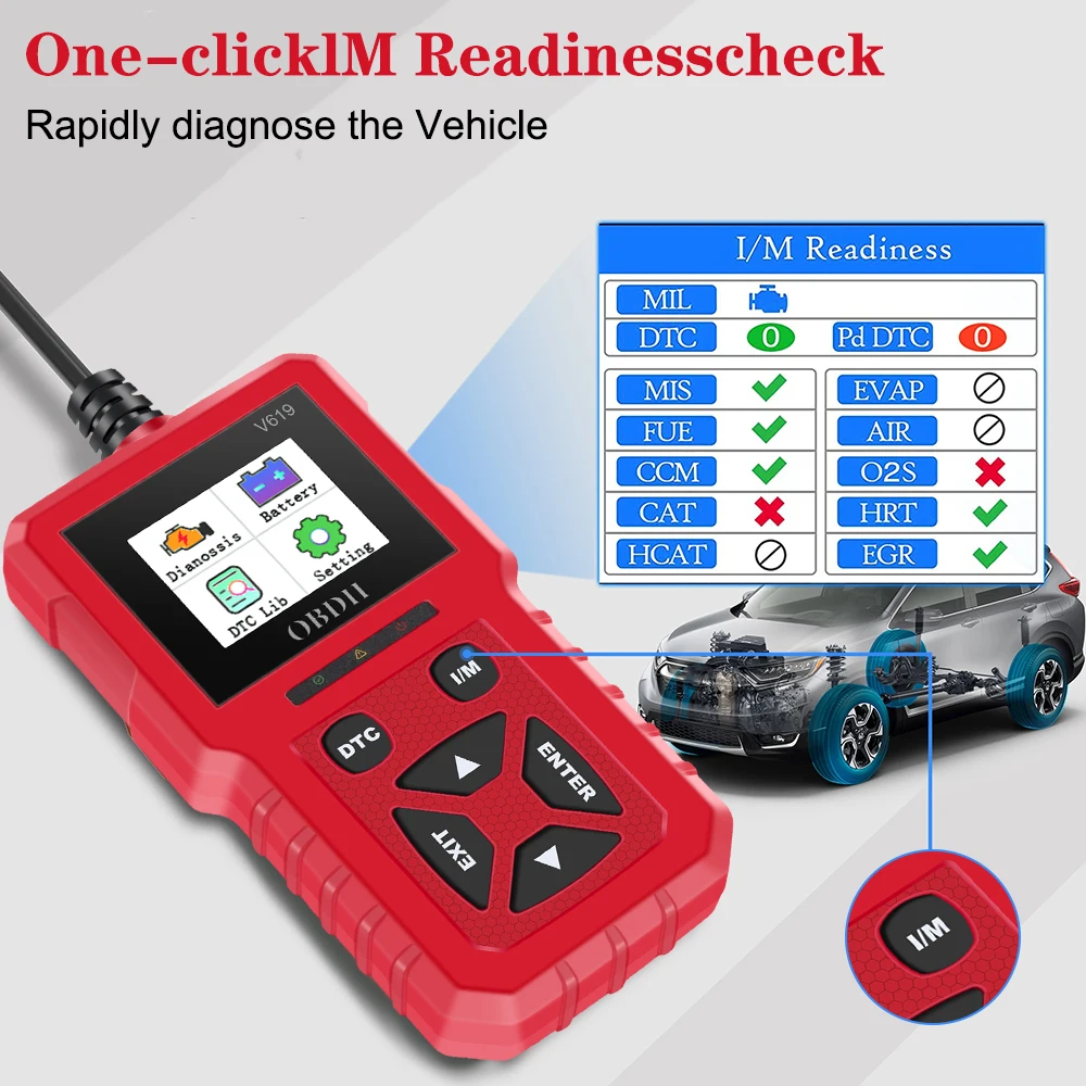 Car Diagnostic Tool Multi-language OBD2 Scanner Check Engine System Battery Tester V619 Read Vehicle Information Code Reader 4