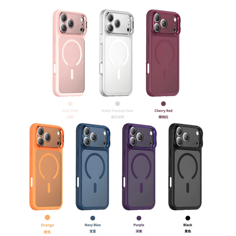 Magnetic Matte Translucent Hard Phone Case with Metal Camera Lens Stand
