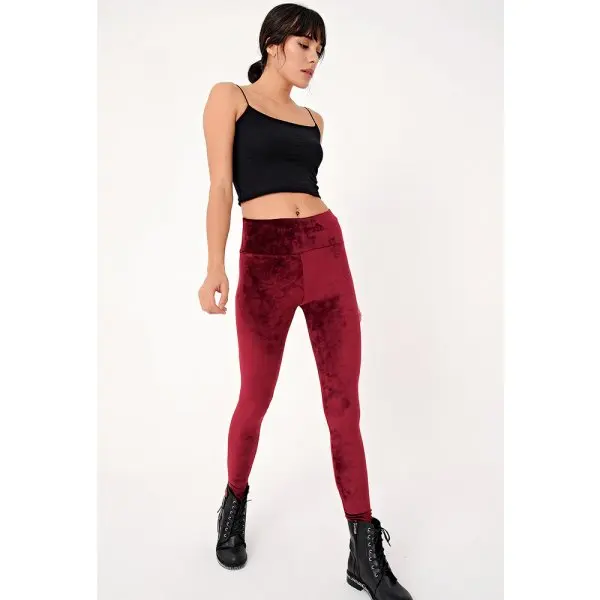 High Waist Straight Velvet Leggings 