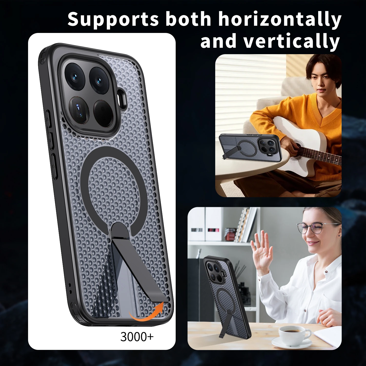 Magnetic Armor Cooling Phone Case with Metal Kickstand and Acrylic Back