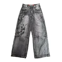Jean pour hommes Y2K Vintage Streetwear Noir Gris Pantalon en jean à jambes larges Imprimé abstrait Délavé Coupe ample Mode punk foncé 5
