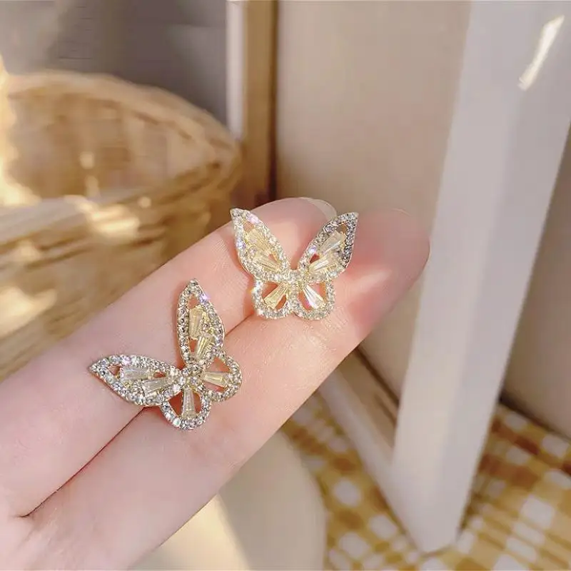 butterfly earrings Women's Zircon Korean Literary Style