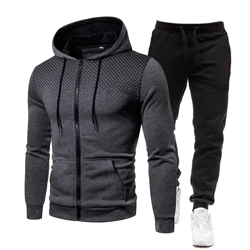 

2023 Spring and Autumn New European and American Solid Color Wool Sports Pants Men's Casual Zipper Sports Hat Set