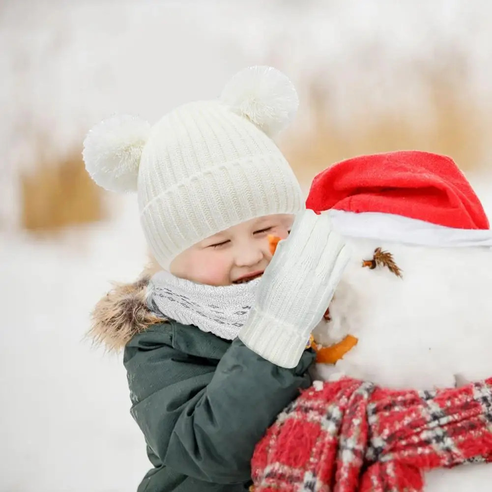 Kids Winter Hat Set Kids Thermal Lined Beanie Gloves Scarf Warm Plush Knitted Children's Hat Scarf Glove Set with for Boys
