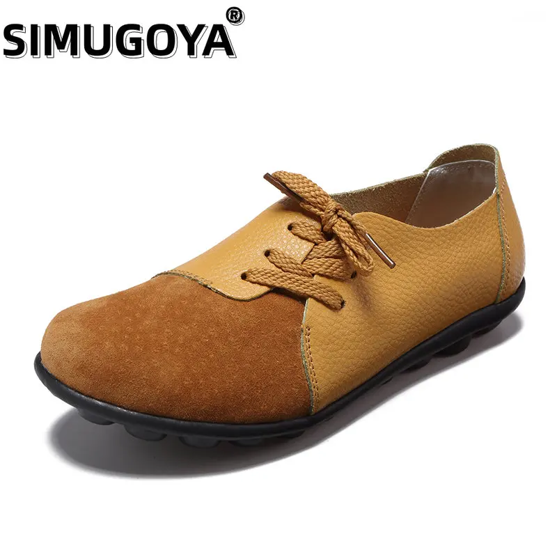 

SIMUGOYA New Leather Lady Bean Shoes Fashion Casual Women Shoes Mother Flat Shoes Loafers Outdoor Women's Shoes Zapatos Mujeres