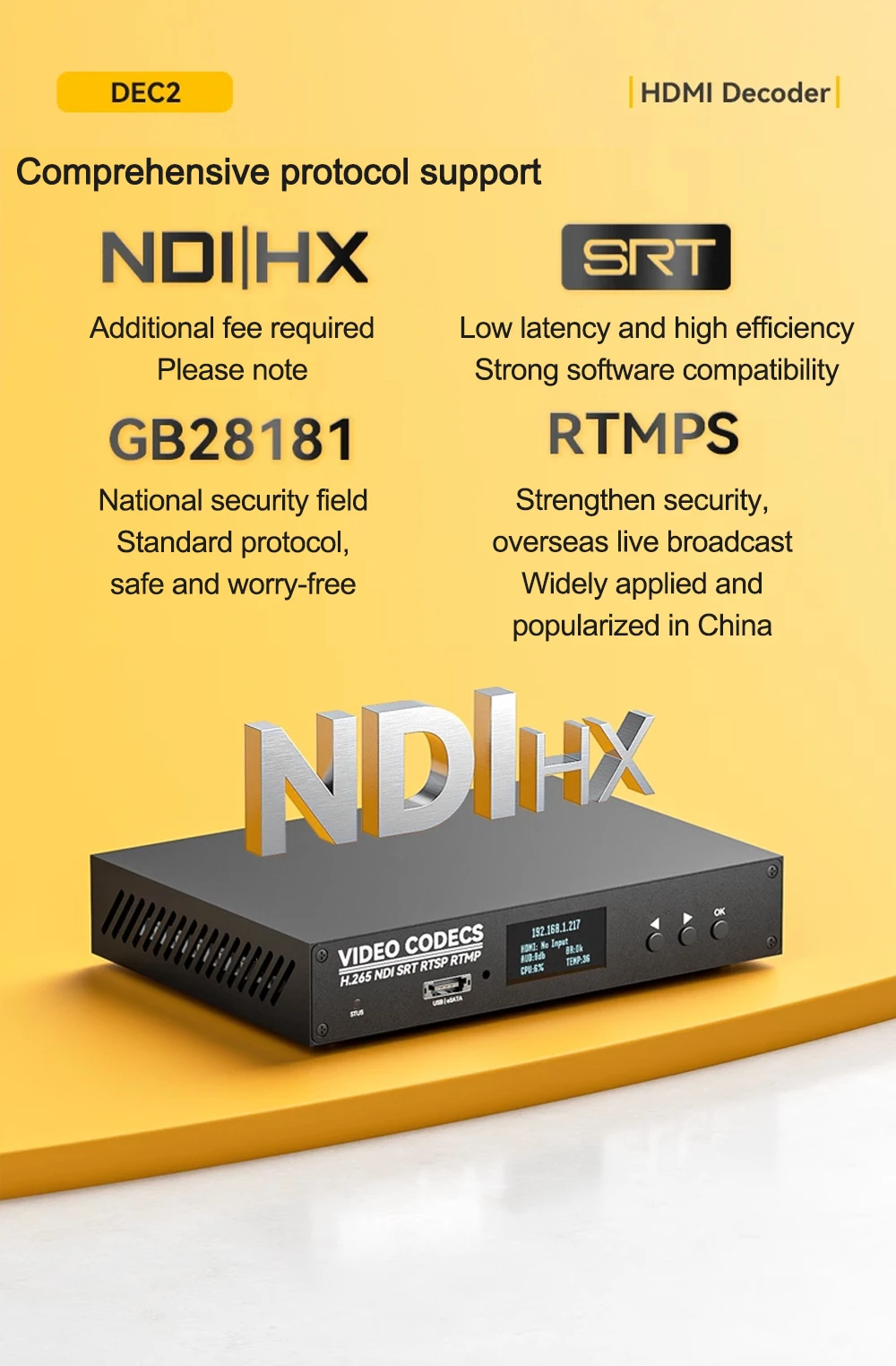 Link Pi DEC2 2-channel HDMI Encoder 4KP60 Decoder SRT NDI RTMP Live Streaming 2G