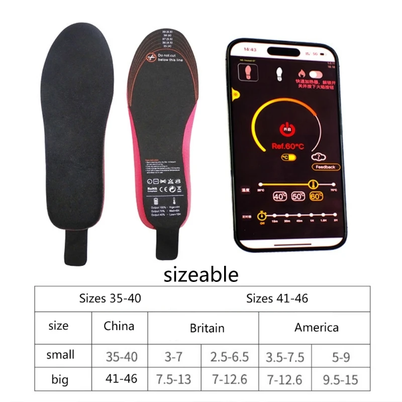 USB Rechargeable Electric Heated Insoles Winter Foot Warmer Washable Cuttable Electric Heated Shoe Pad for Man Women