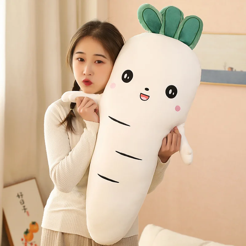 귀여운 순무 인형 박제 당근, 물렁물렁한 무, 봉제 장난감, 레드 오렌지 화이트 토끼, 웃는 얼굴 식물, 어린이 선물, 50 cm, 90cm