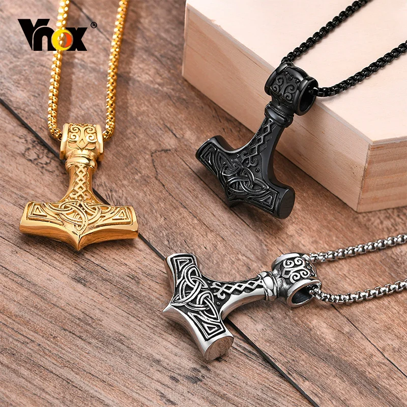 Mannen Viking Ketting, Roestvrijstalen Zilveren Noordse Mythologie Thor's Hammer Mjolnir Amulet Sieraden Hanger Met Meervoudige Stijl Dierenhoofd Vierkante Ketting, Met Cadeauzakje,Skull 2,60cm
