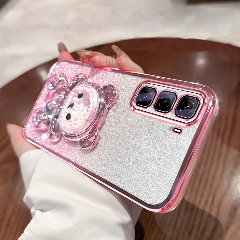 Cute Bear Holder Plating Silicone Shockproof Stand Case - Soft Protective Cover